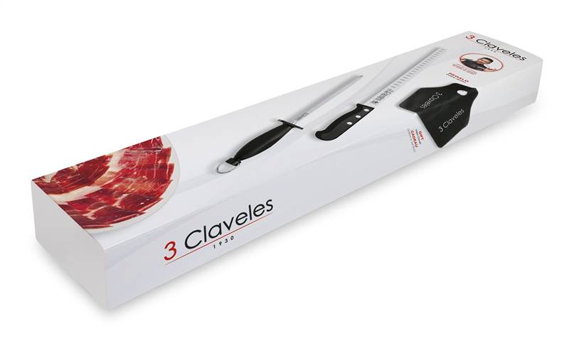 <div>JUEGO CUCHILLO JAMONERO + CHAIRA 3 CLAVELES POM</div>