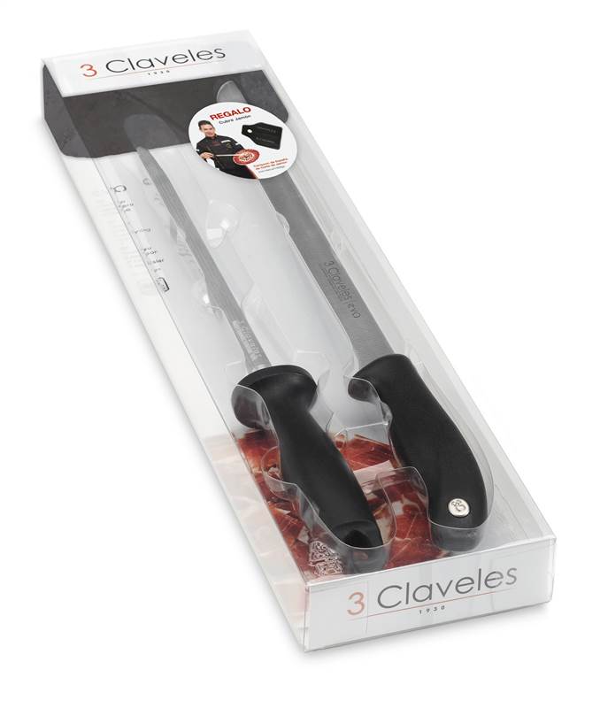 <div>JUEGO CUCHILLO JAMONERO + CHAIRA 3 CLAVELES EVO</div>